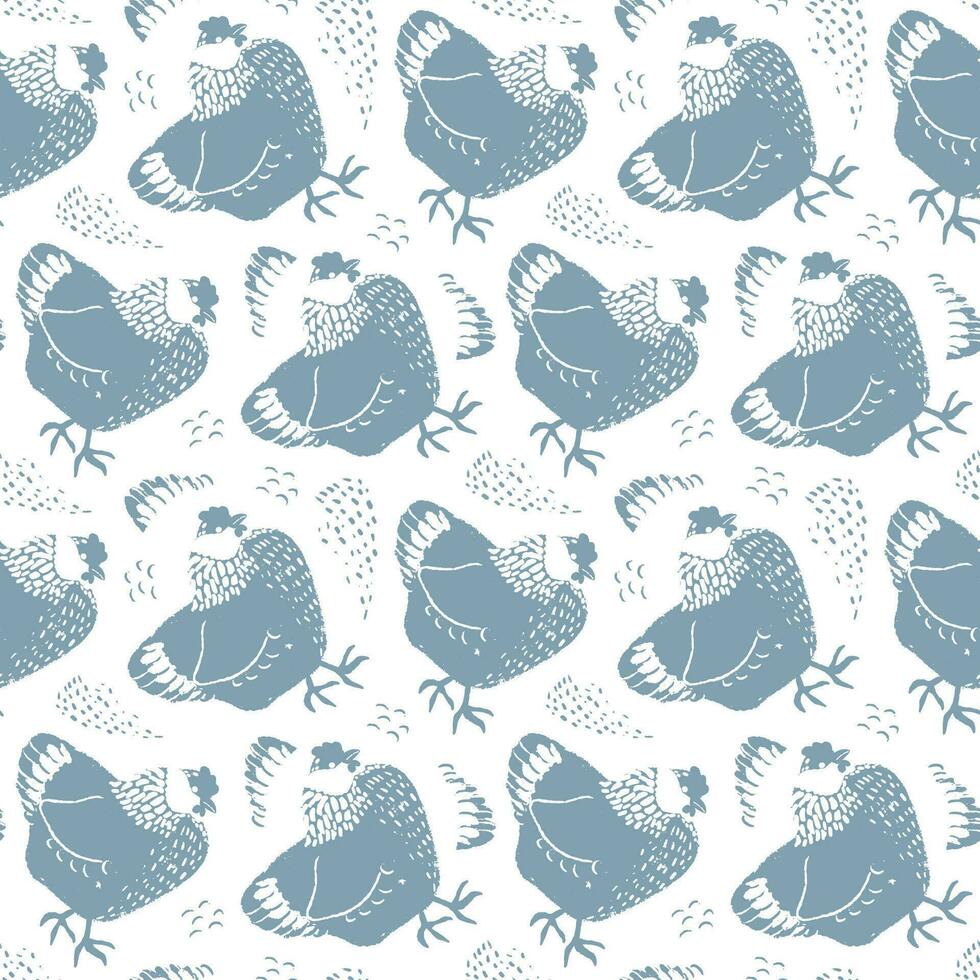 sans couture modèle avec poulet. main tiré vecteur illustration. ferme animal imprimer. printemps été poule modèle pour papier, textile conception. bloquer impression effet.