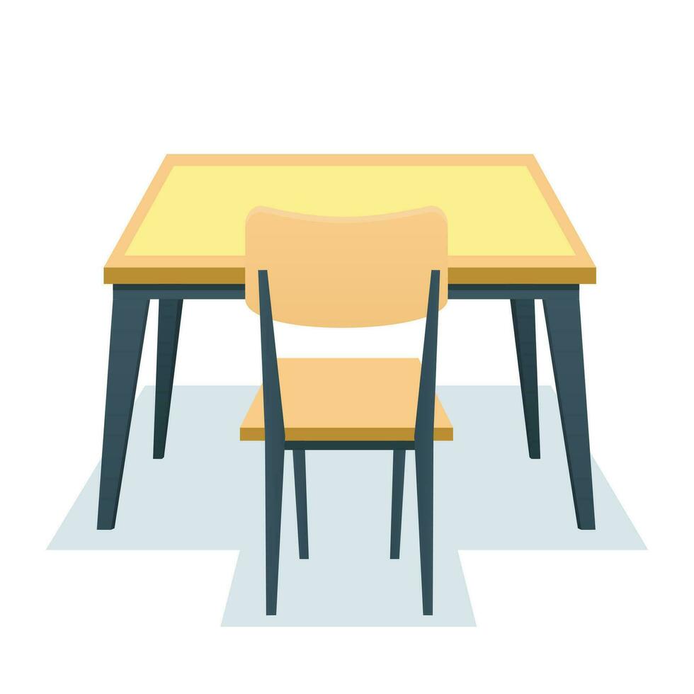 école bureau isolé sur blanc Contexte. en bois bureau table et chaise. vecteur illustration dans une plat style