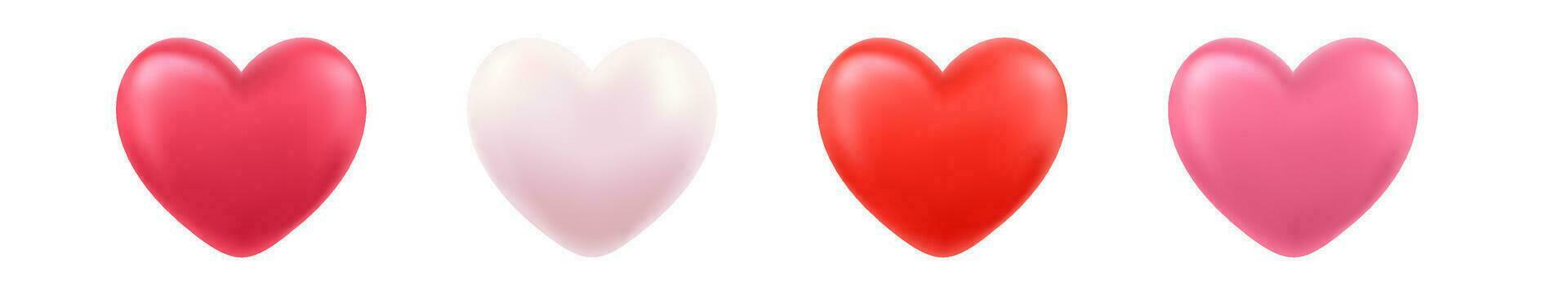 ensemble 3d cœurs isolé sur blanc Contexte. valentines journée brillant ballon rouge, rose cœurs. réaliste l'amour symbole. vecteur illustration