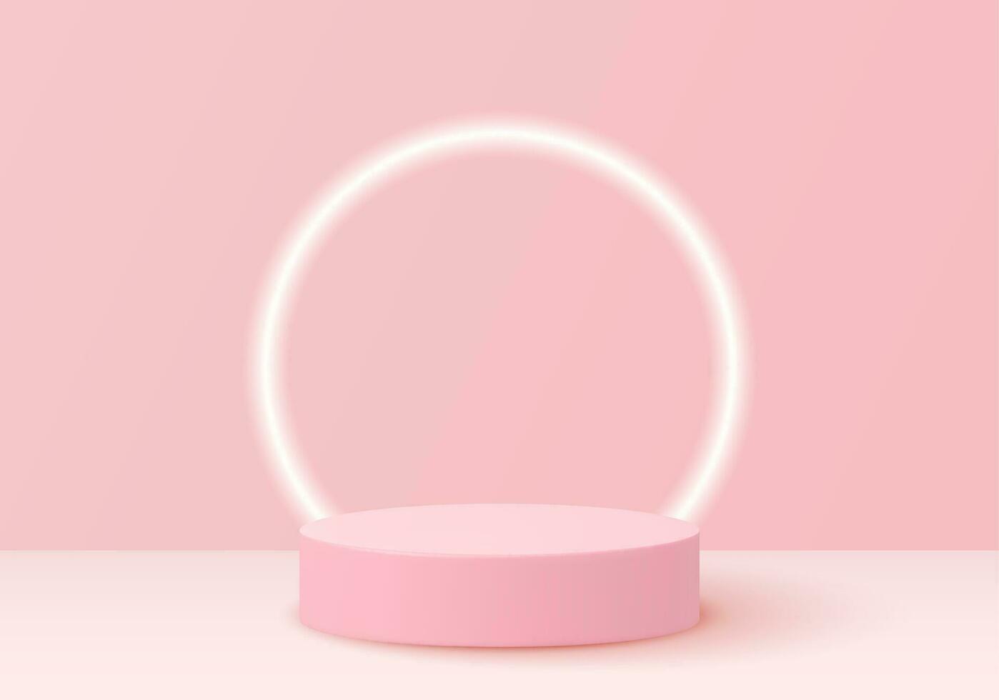 moquer en haut étape podium décoré avec cercle forme éclairage. piédestal scène avec pour produit, publicité, montrer, sur lumière rose Contexte. Valentin concept. vecteur illustration