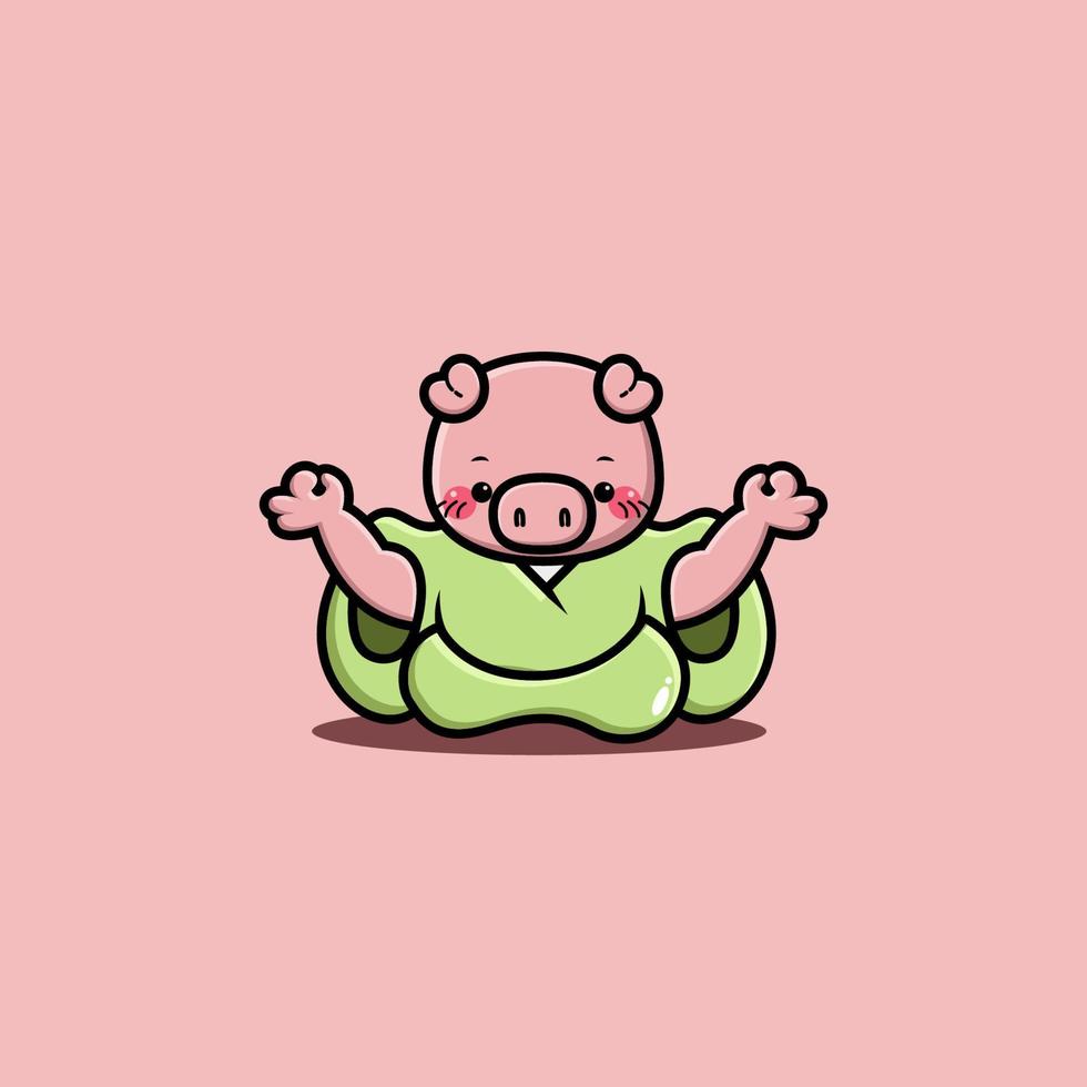 illustration d'icône de dessin animé mignon cochon yoga vecteur