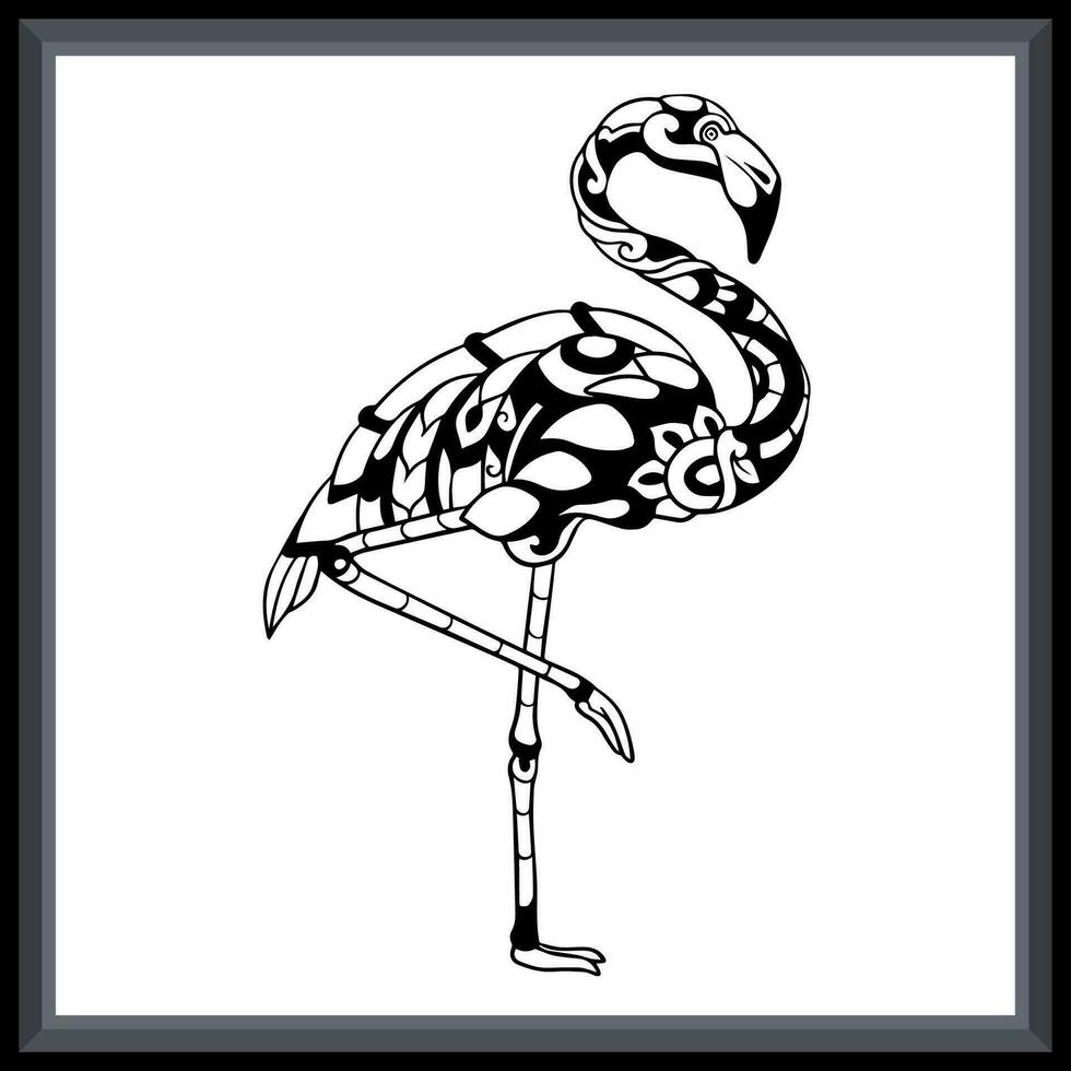 coloré flamant oiseau tatouage mandala arts. vecteur