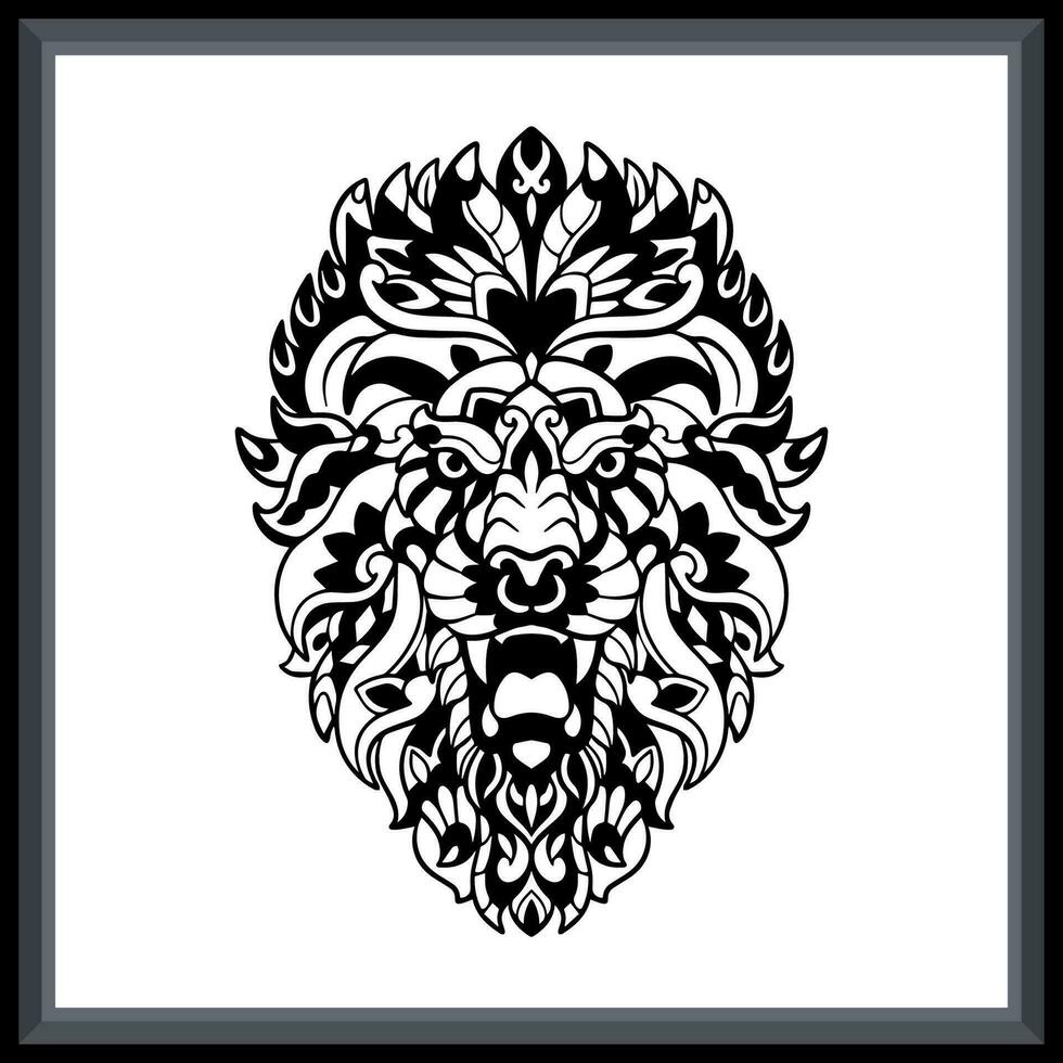 Lion tête tribal tatouage mandala arts. vecteur