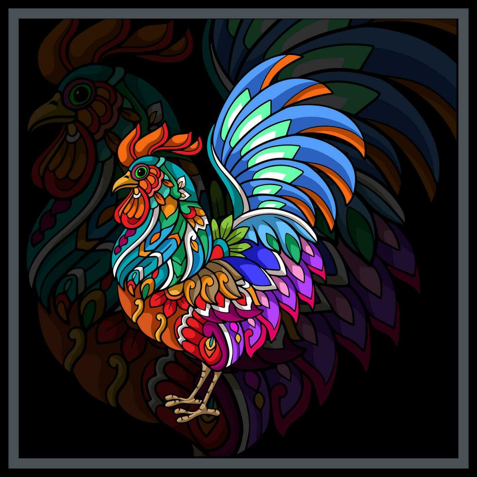 coloré coq animal mandala arts. vecteur