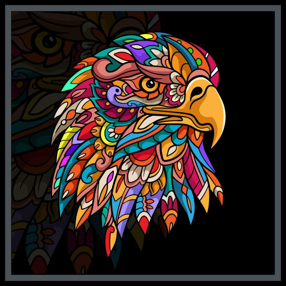 coloré Aigle tête mandala arts. vecteur