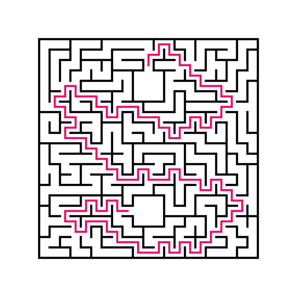 labyrinthe carré noir avec entrée et sortie. un jeu intéressant et utile pour les enfants. illustration vectorielle plane simple isolée sur fond blanc. avec la réponse. vecteur