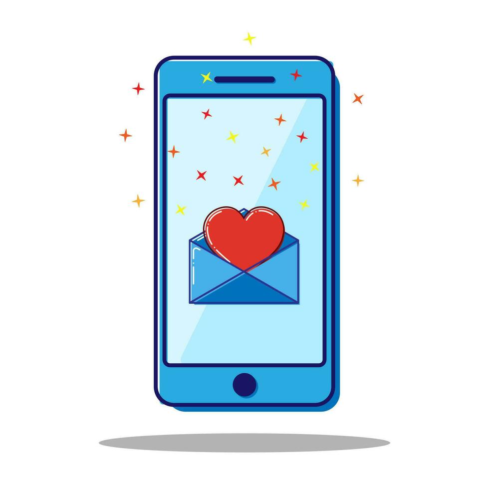 plat ligne icône téléphone, lettre avec cœur, Valentin SMS. vecteur