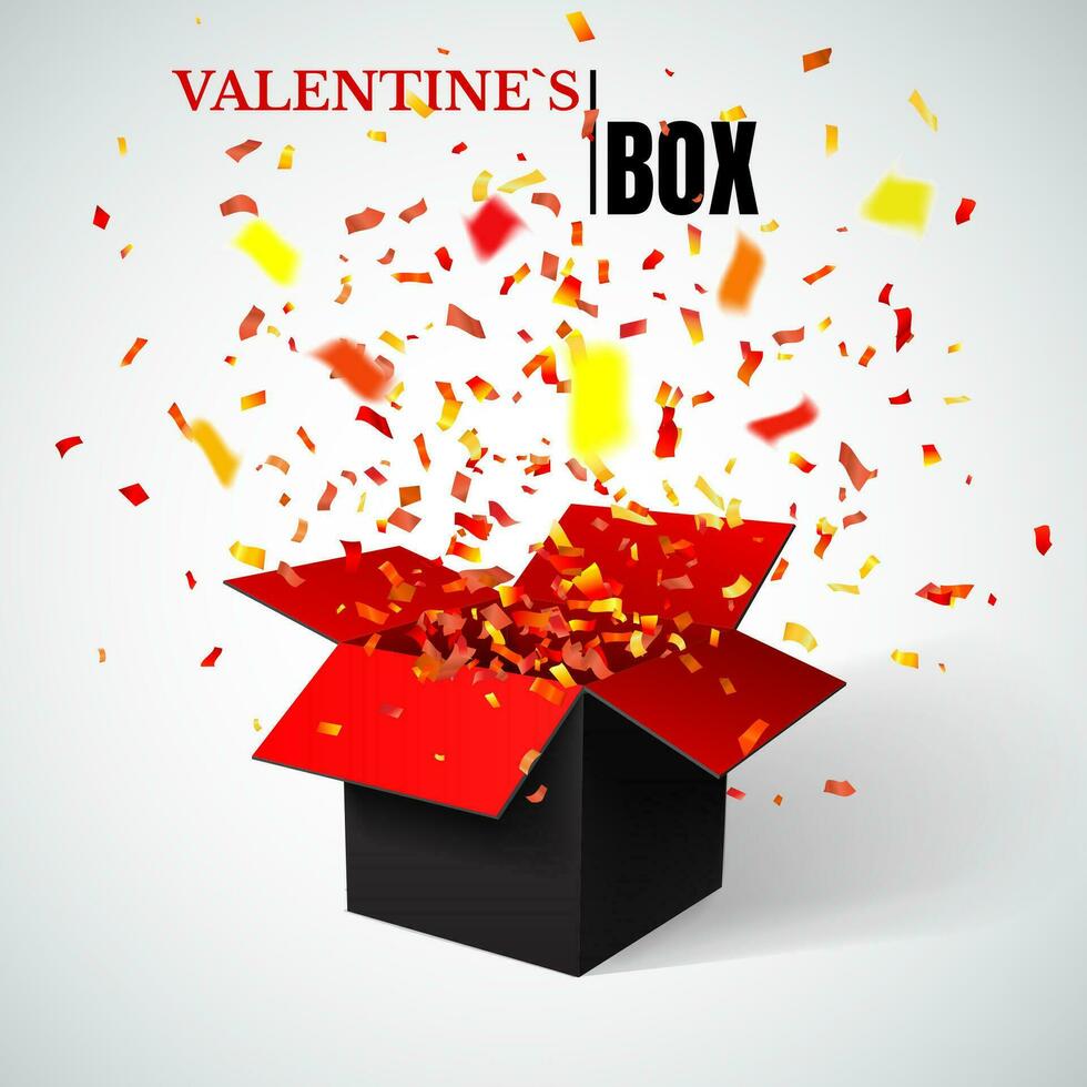 ouvert rouge cadeau boîte et confettis. valentines Contexte. vecteur illustration.