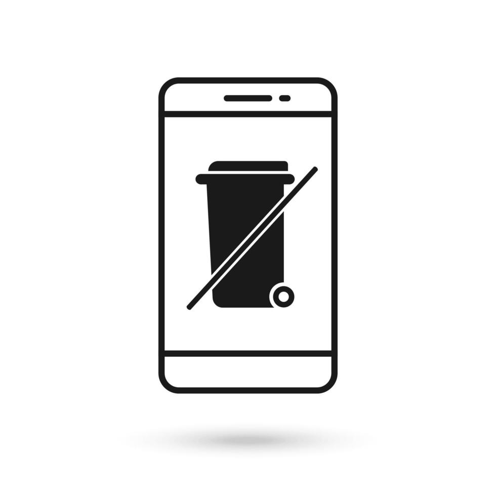 icône de conception plate de téléphone portable avec ne pas jeter dans le signe de la poubelle. vecteur
