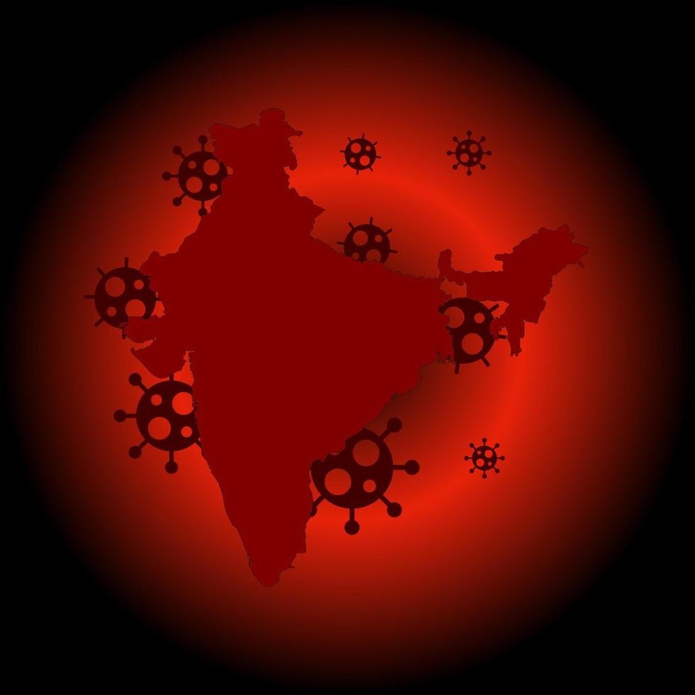 carte rouge de l'inde avec le concept de virus covid-19. vecteur