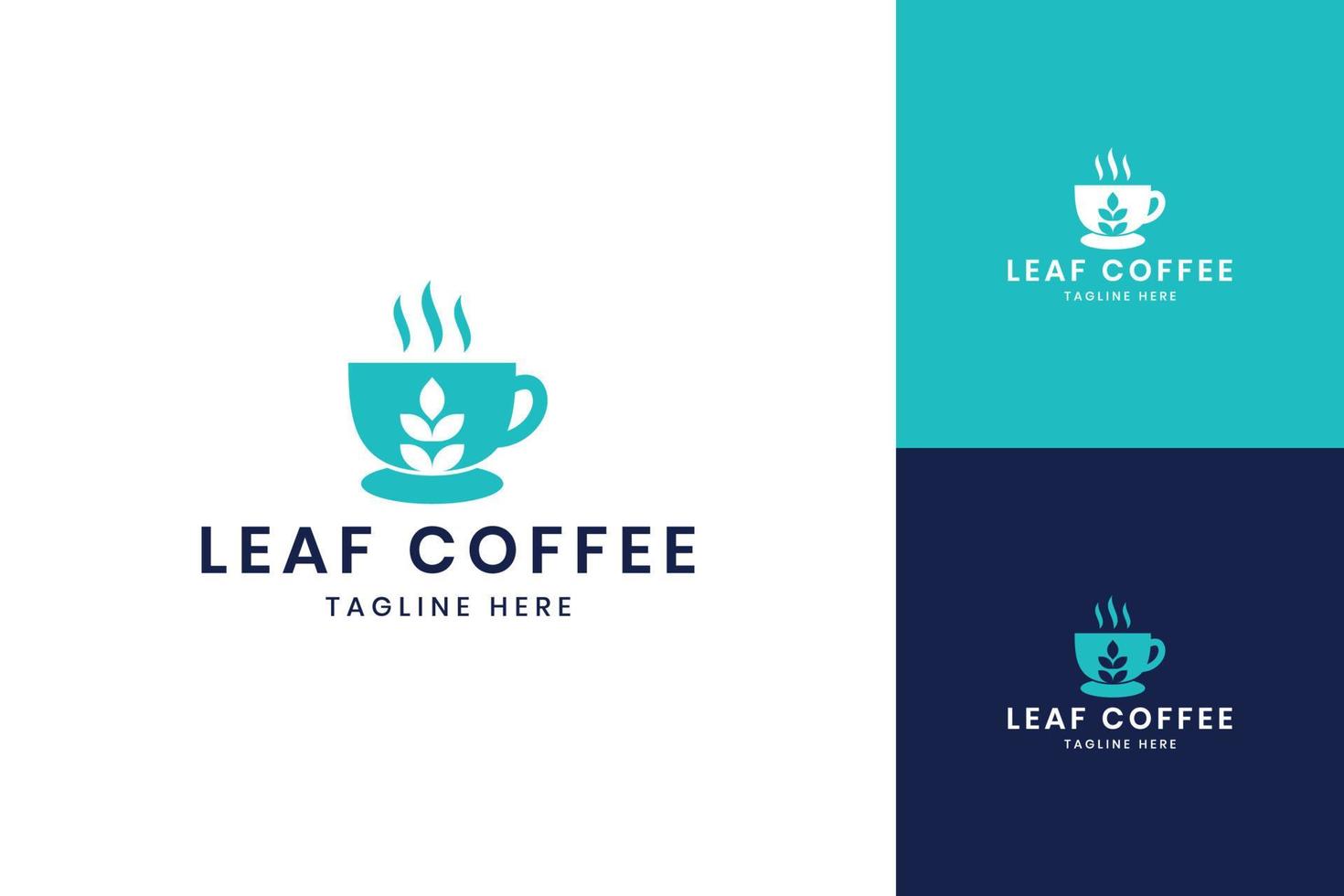 création de logo espace négatif café feuille vecteur