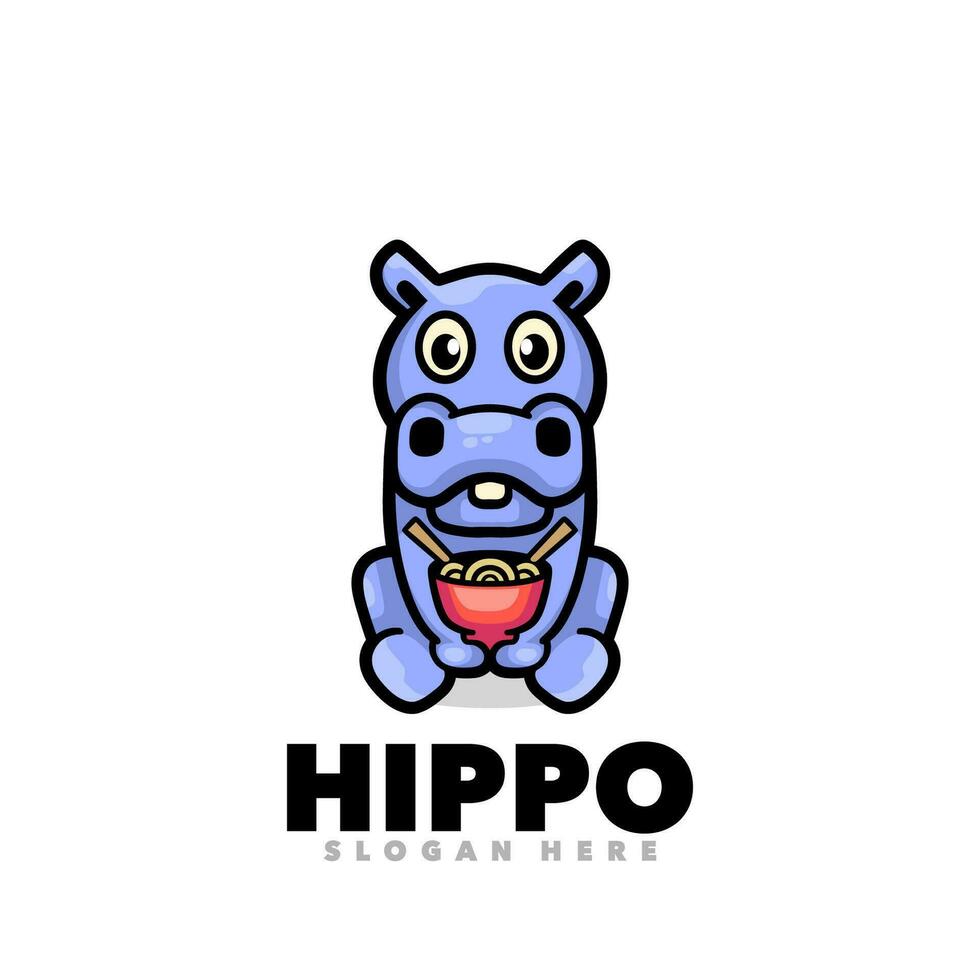 mignonne bébé hippopotame ramen mascotte logo vecteur