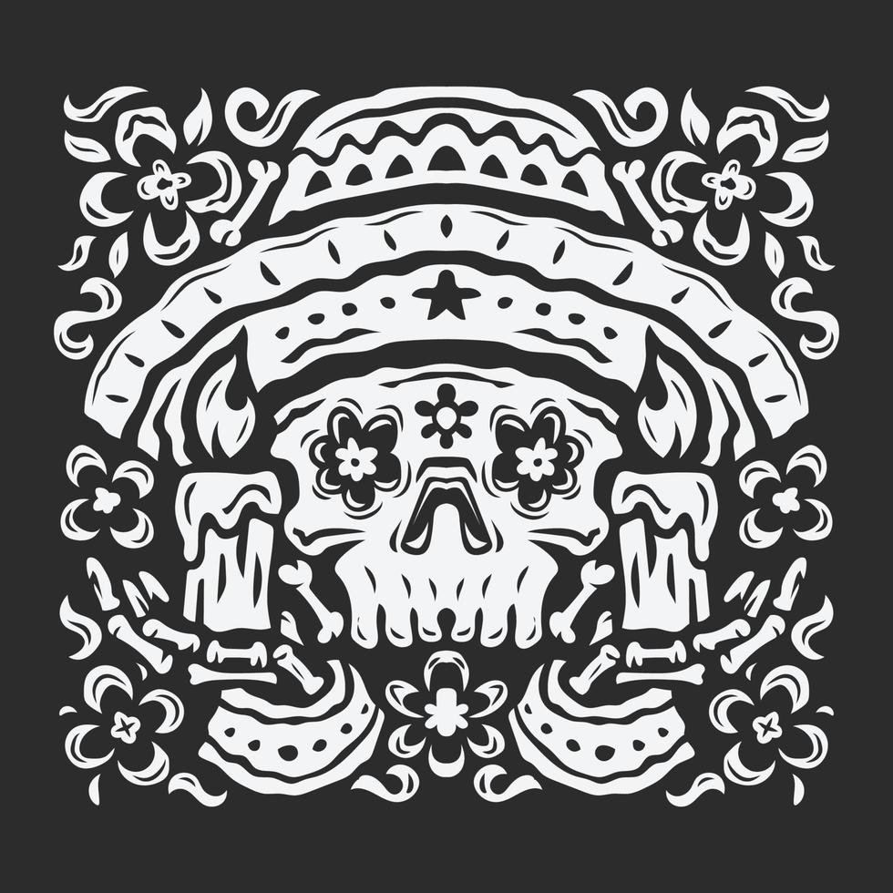 fond da de muertos noir et blanc dessiné à la main au design plat vecteur