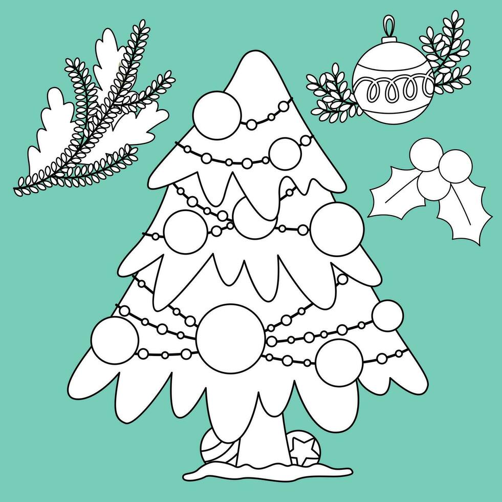Noël arbre dessin animé numérique timbre contour vecteur