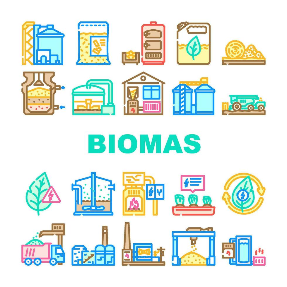 la biomasse énergie plante vert Icônes ensemble vecteur