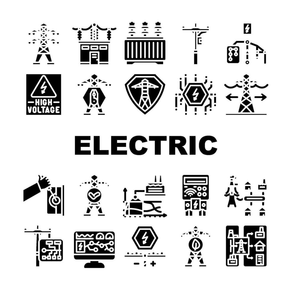 électrique la grille énergie Puissance Icônes ensemble vecteur