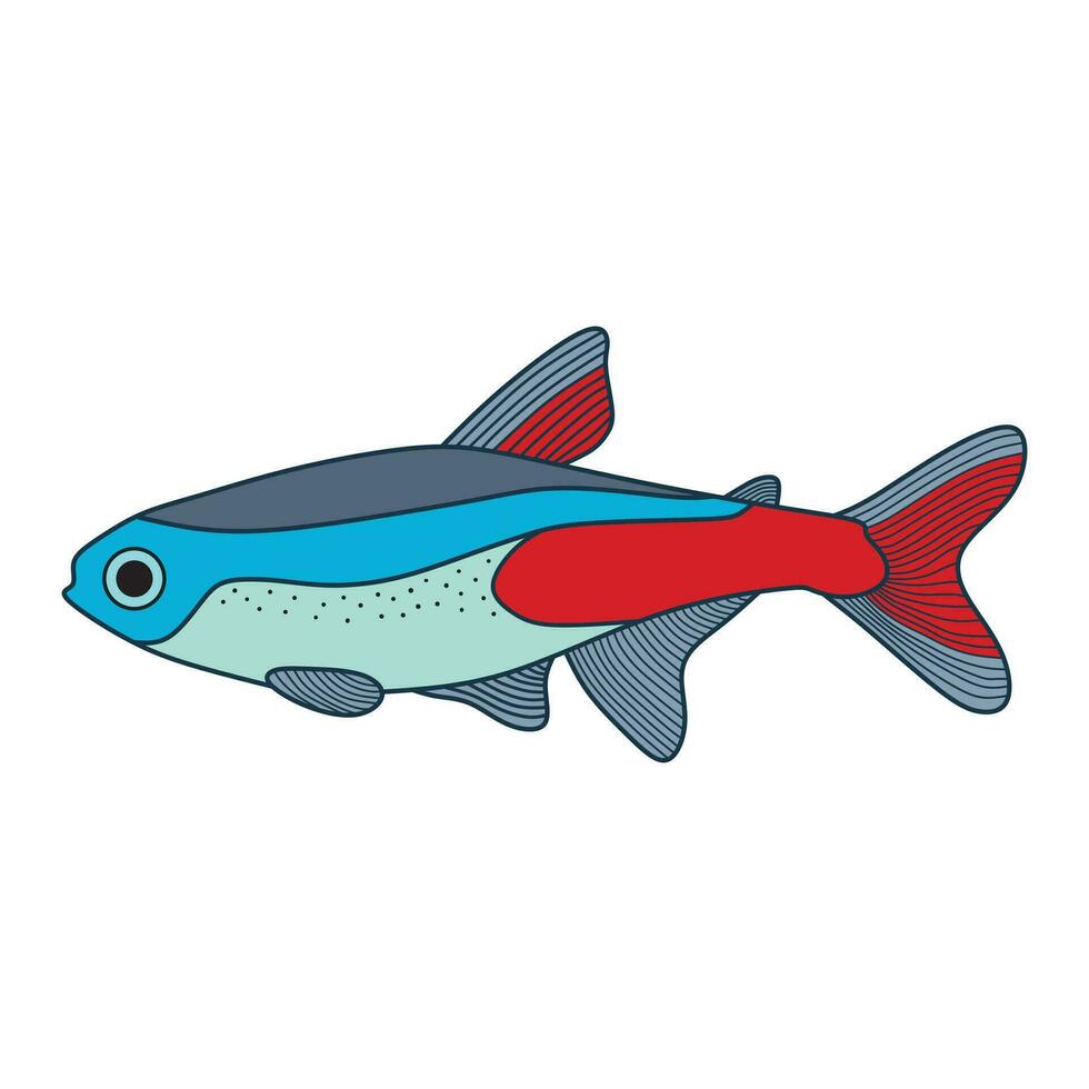 dessin animé vecteur illustration néon tétra poisson icône isolé sur blanc Contexte