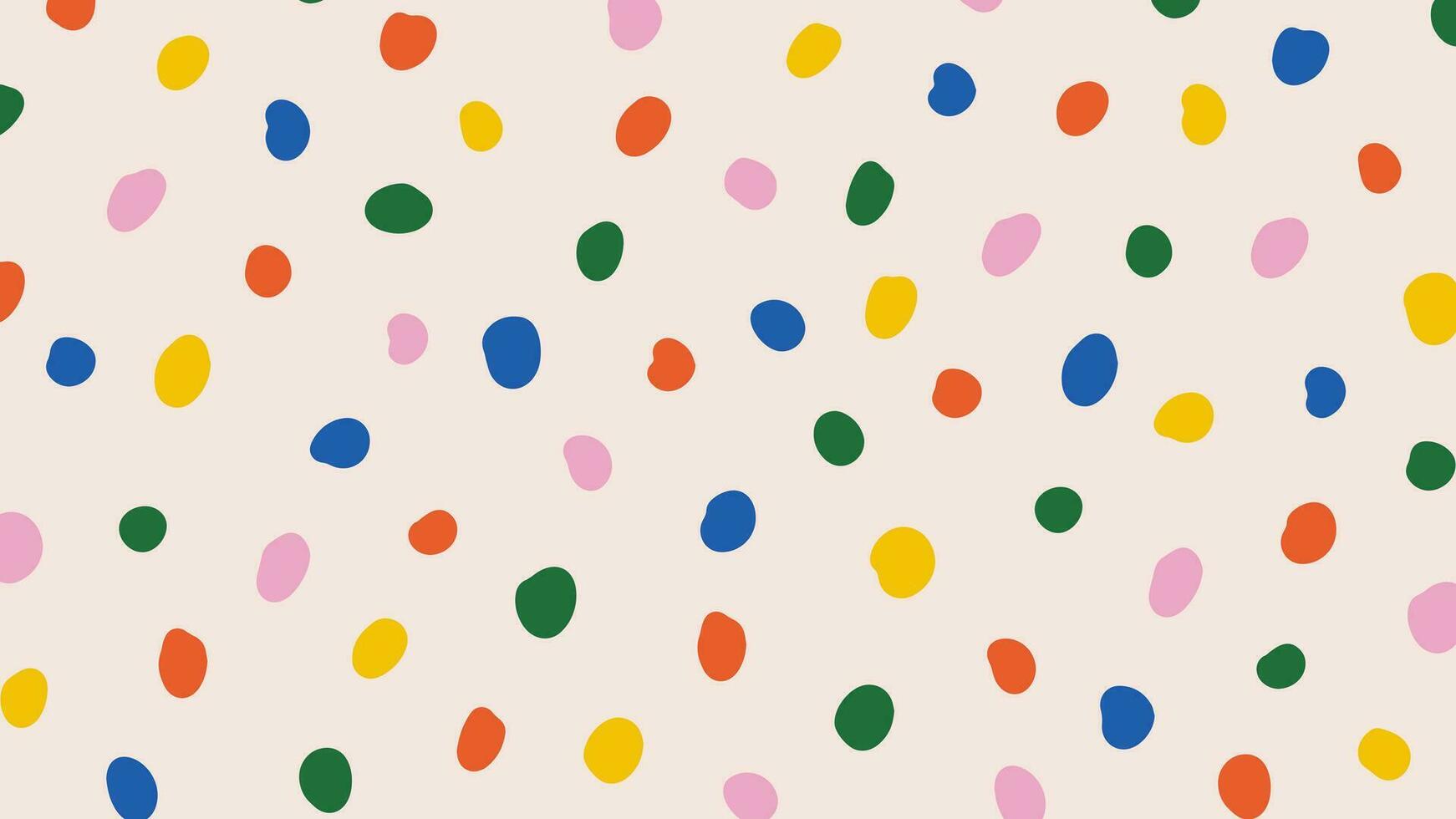 coloré polka point abstrait modèle sur beige Contexte. contemporain puéril griffonnage conception. vecteur cercle confettis toile de fond. amusement Facile de fête bannière modèle