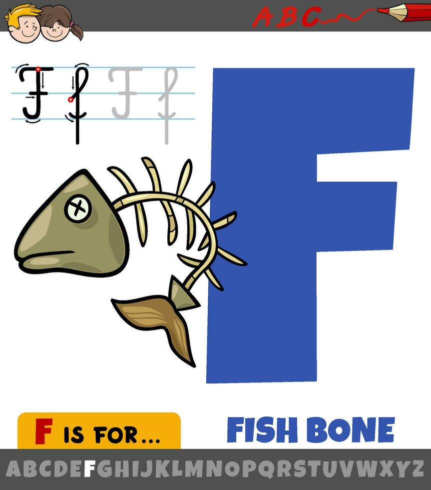 lettre F de alphabet avec dessin animé poisson OS vecteur