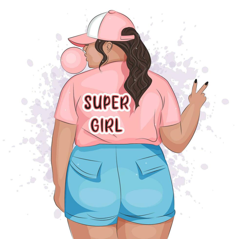 fille à la mode plein corps positif concept super Taille vecteur illustration