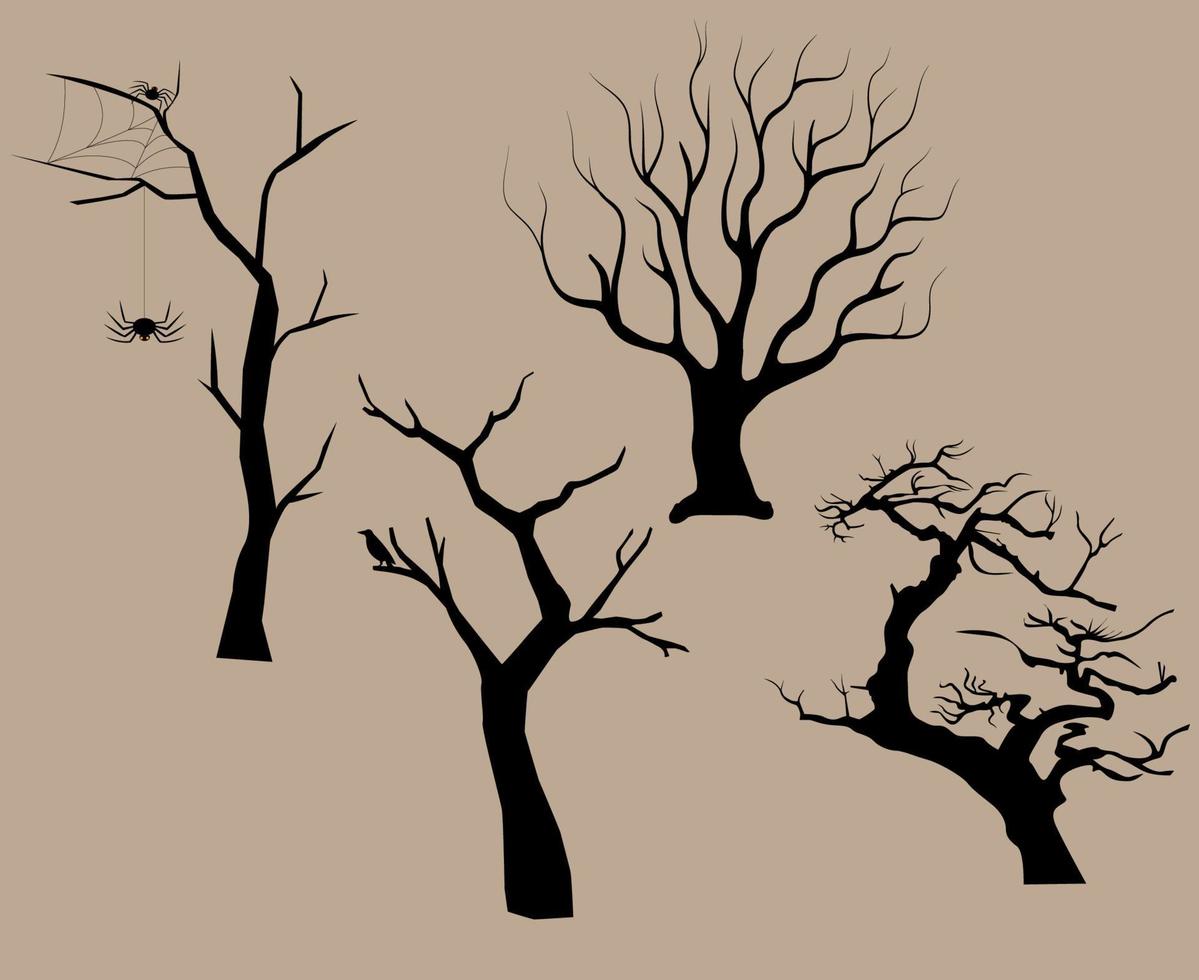 arbres objets noirs signes symboles vector illustration résumé avec fond marron