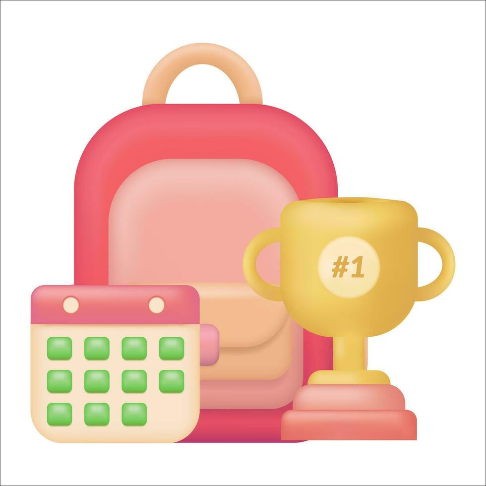 trophée, sac à dos, et calendrier icône pour éducation et en ligne classe concept. école vecteur élément.