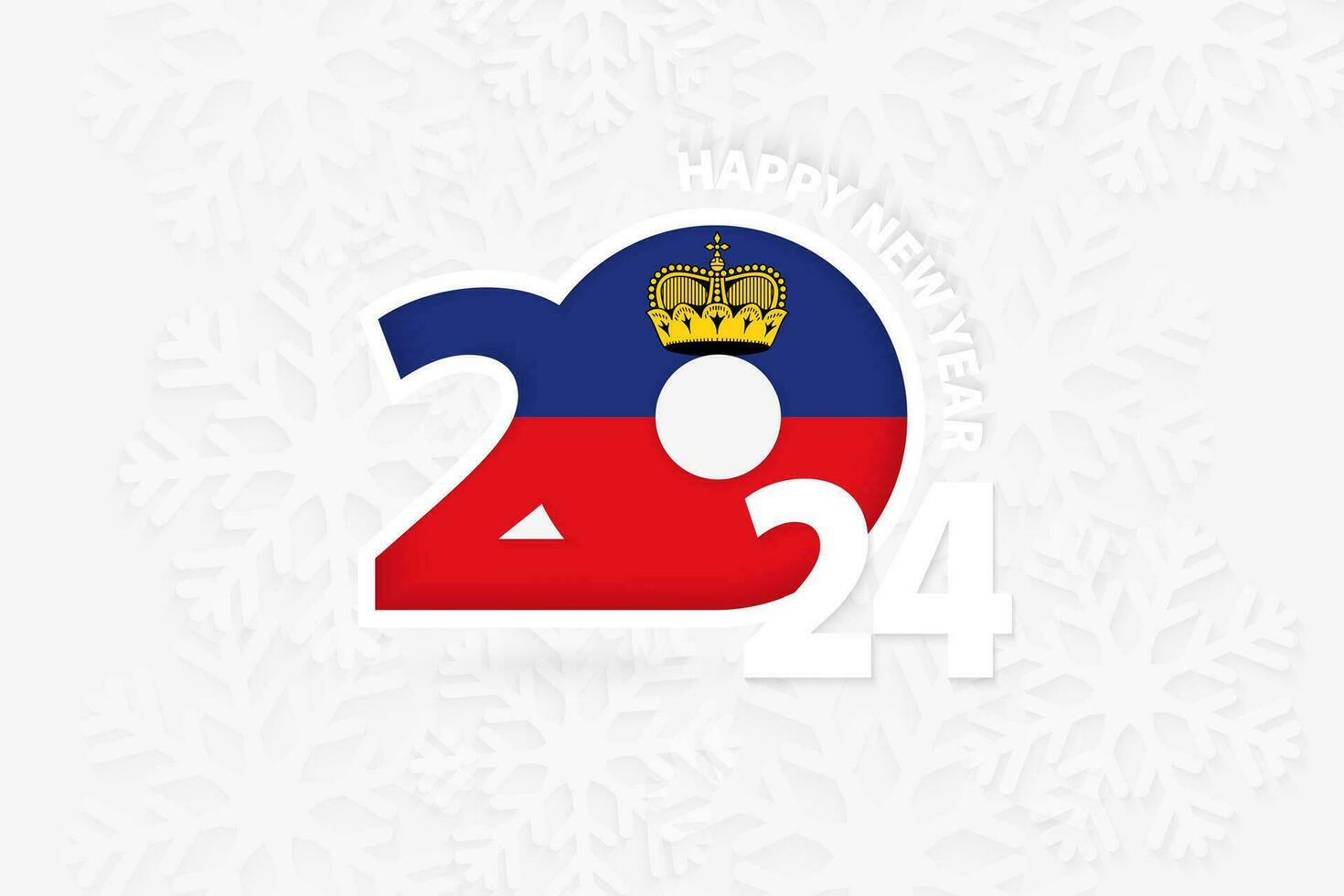 Nouveau année 2024 pour Liechtenstein sur flocon de neige Contexte. vecteur