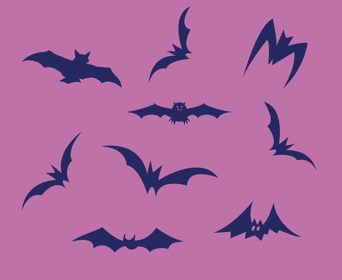 chauves-souris objets bleus vecteur signes symboles illustration avec fond violet