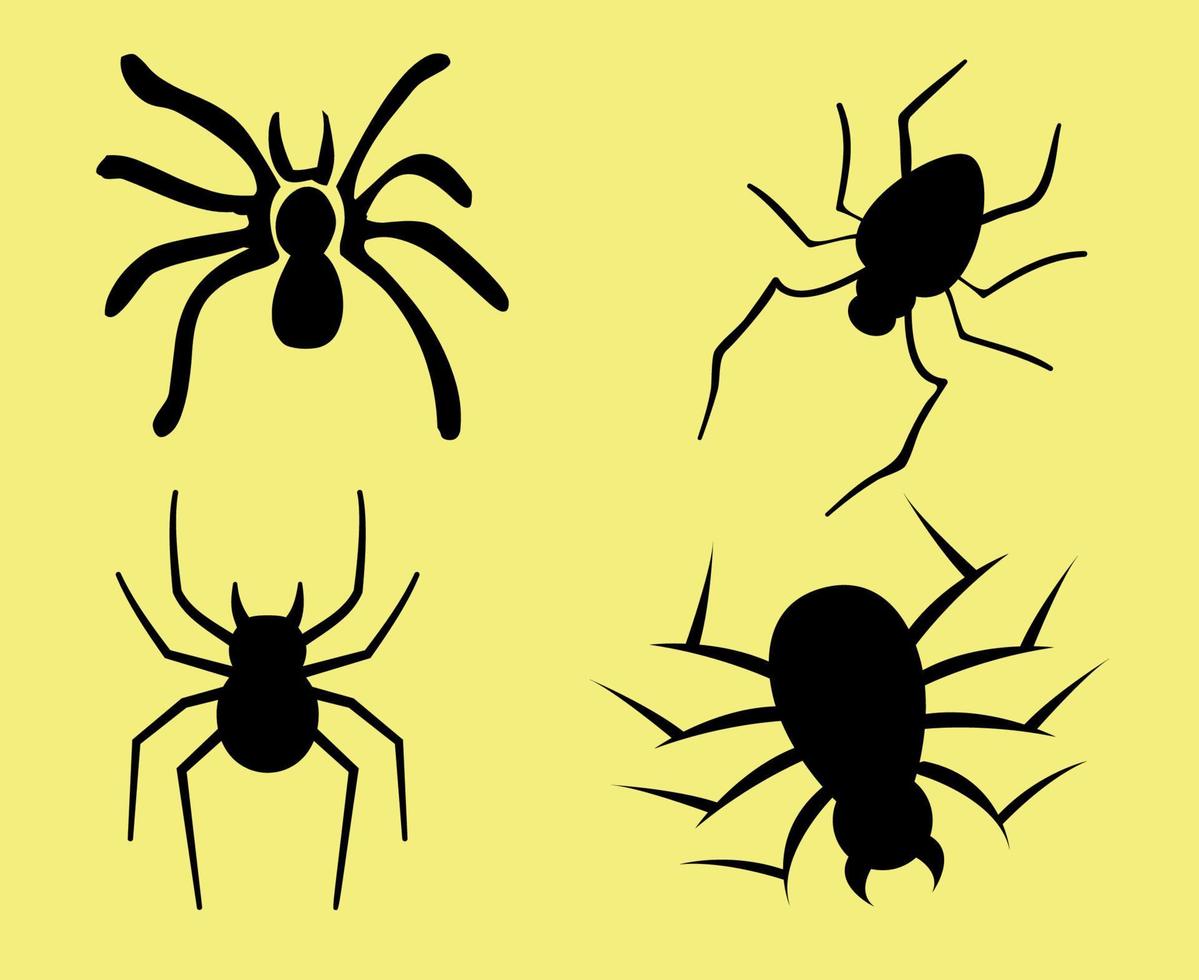 Araignée objets noirs signes symboles vector illustration résumé avec fond jaune