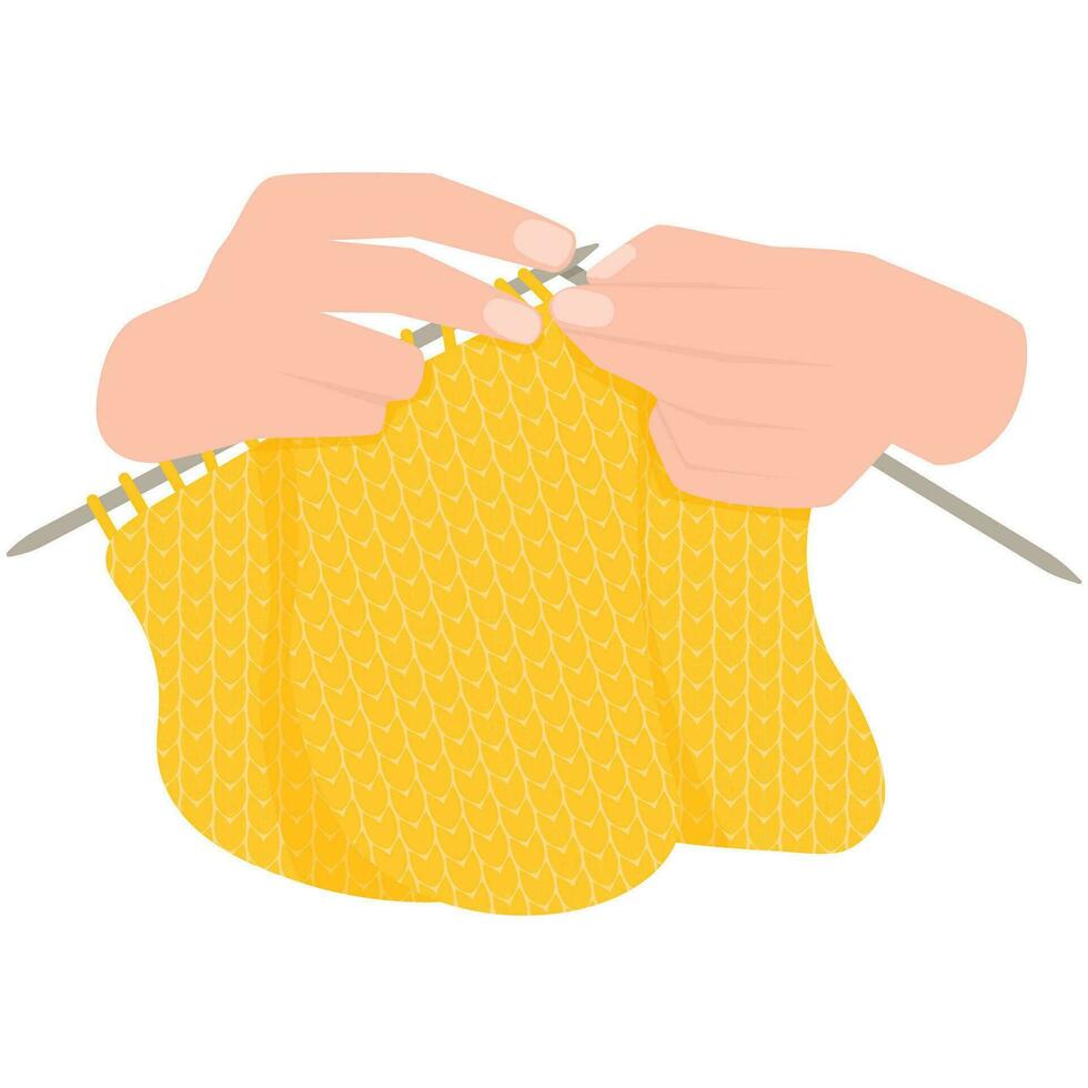 deux femelle mains tricot sur tricot aiguilles vecteur