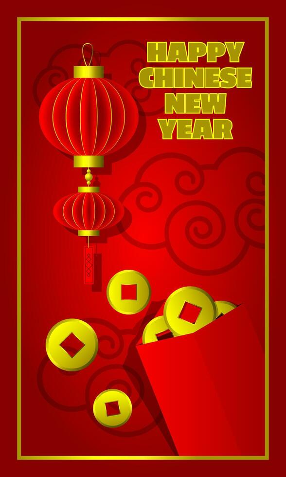 content chinois Nouveau année bannière avec lanterne et enveloppe plein de or pièces de monnaie vecteur