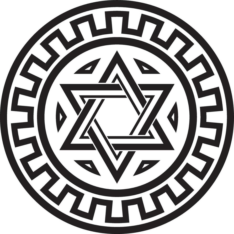 vecteur rond noir monochrome juif nationale ornement. étoile de David. sémitique populaire cercle, modèle. israélien ethnique signe, bague