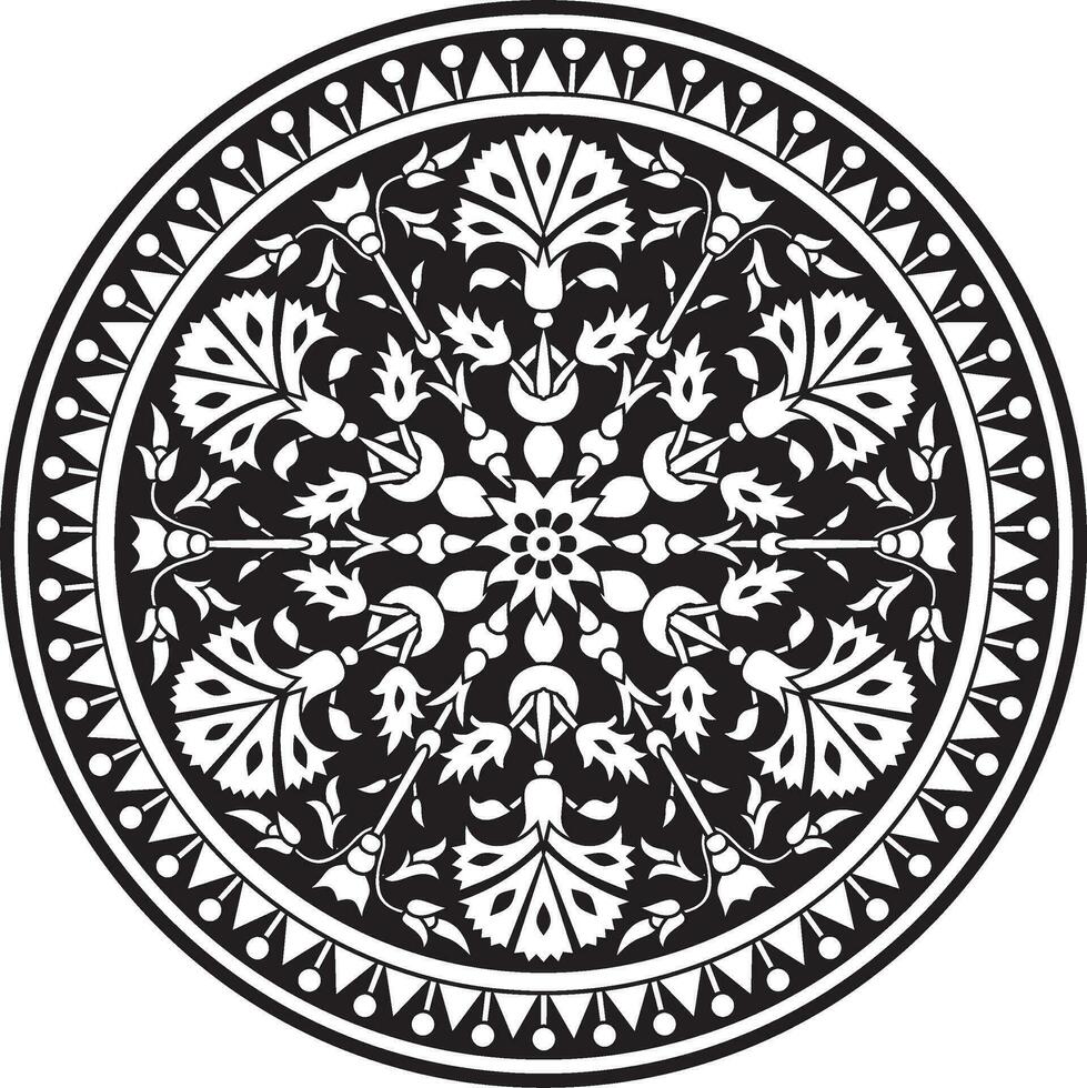 vecteur noir monochrome rond turc ornement. ottoman cercle, anneau, Cadre