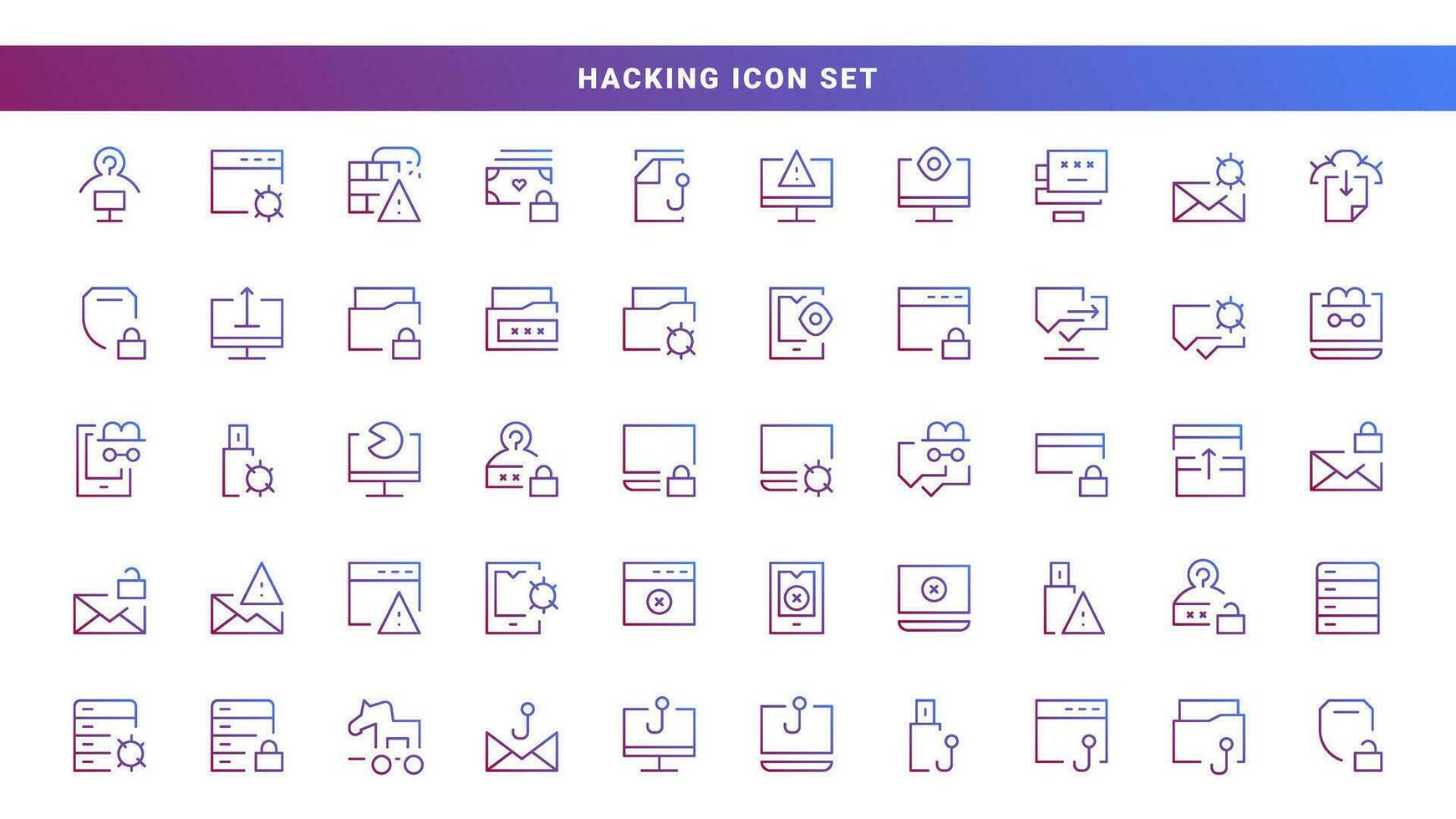 le piratage ligne icône conception ensemble. fraude icône, en ligne vol Sécurité dans gradation couleurs vecteur