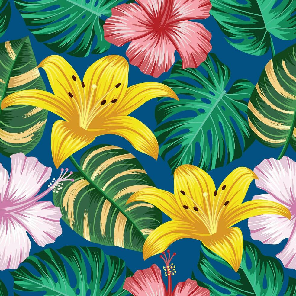 motif floral sans couture avec des feuilles. fond tropical vecteur