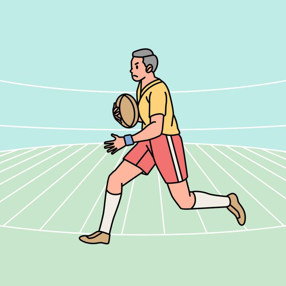 le rugby Football personnage joueurs action athlète champ ligne style illustration vecteur