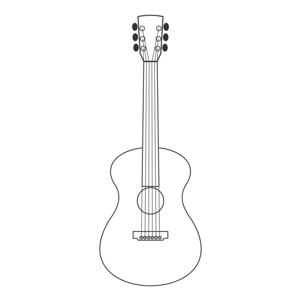 classique acoustique guitare silhouette. esquisser, noir et blanc illustration, vecteur