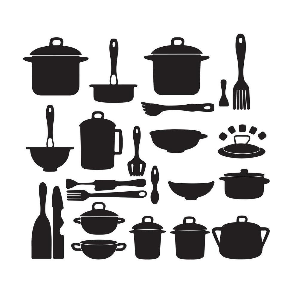 une noir silhouette cuisine symbole ensemble vecteur