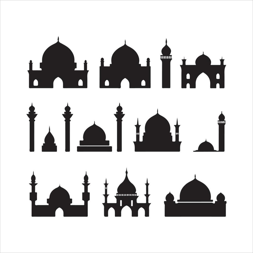 une noir silhouette mosquée symbole ensemble vecteur