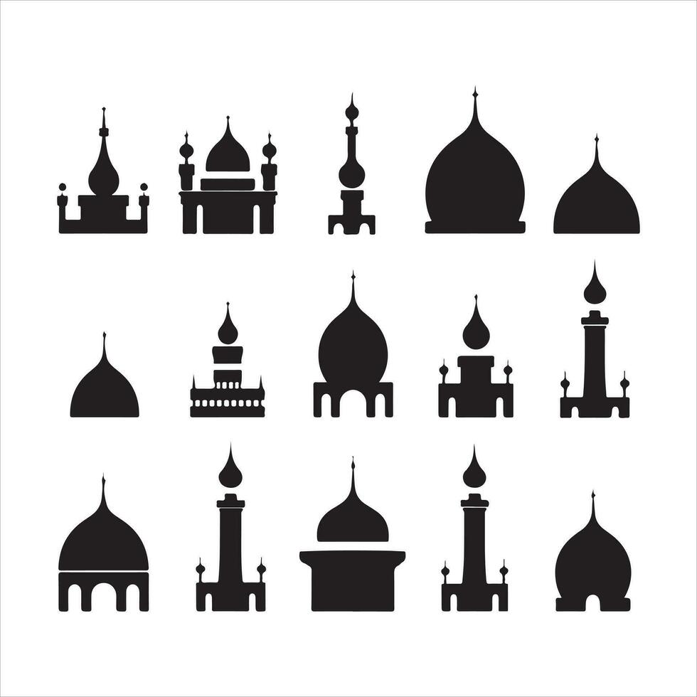 une noir silhouette mosquée symbole ensemble vecteur