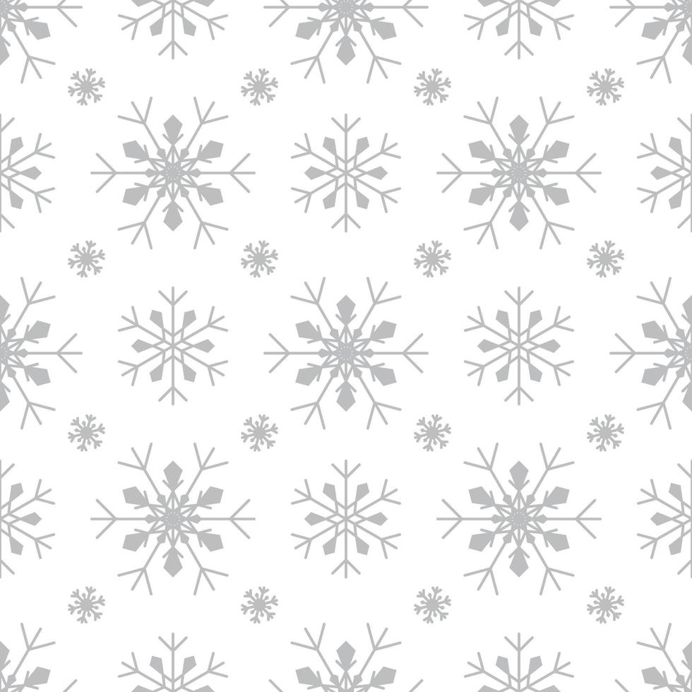 modèle sans couture avec des flocons de neige argentés sur fond blanc. décoration traditionnelle d'hiver festive pour le nouvel an, noël, vacances et design. ornement de flocon de neige à répétition de ligne simple vecteur