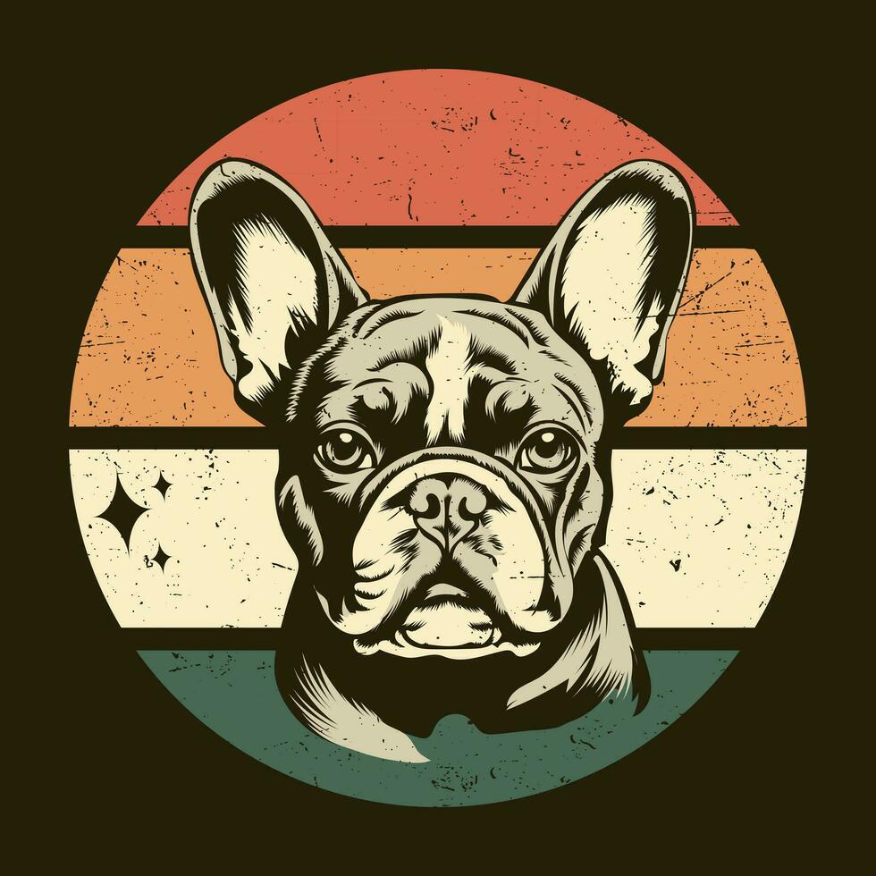 français bouledogue rétro T-shirt conception vecteur