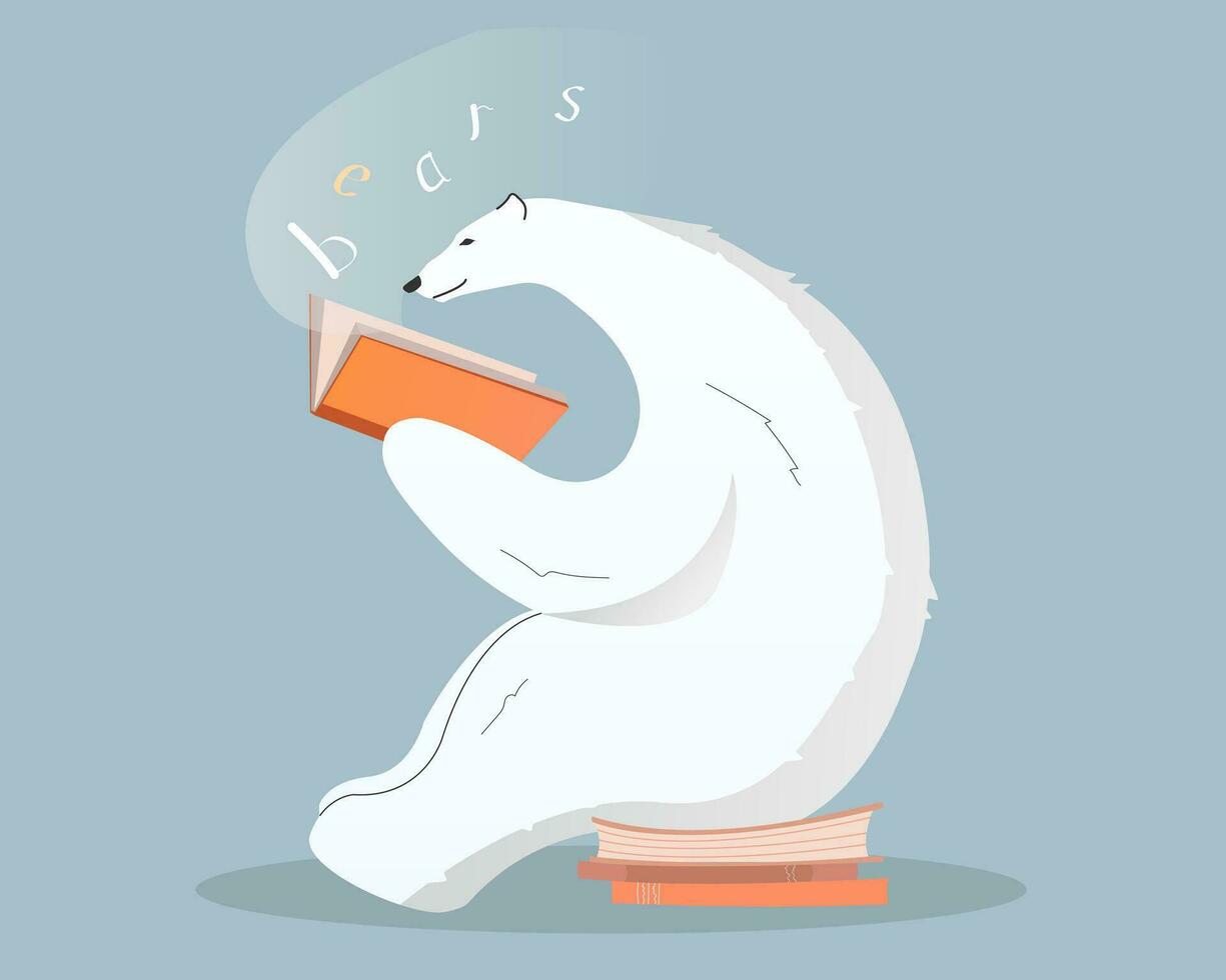 mignonne polaire ours en train de lire livre. vecteur illustration. dessins pour une carte, affiche, impression sur en tissu ou carte postale