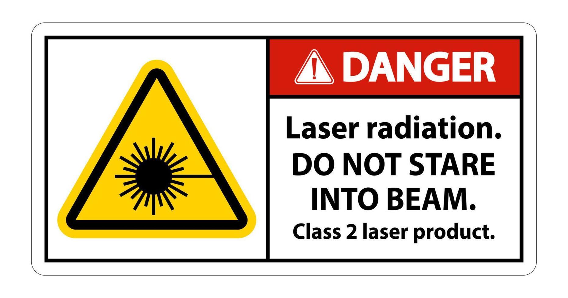 rayonnement laser de danger, ne regardez pas dans le faisceau, signe de produit laser de classe 2 sur fond blanc vecteur