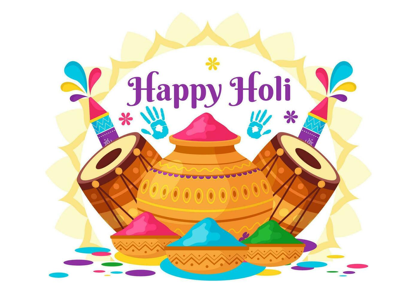 content Holi Festival vecteur illustration avec coloré pot et poudre dans hindi dans couleurs fête plat dessin animé Contexte conception