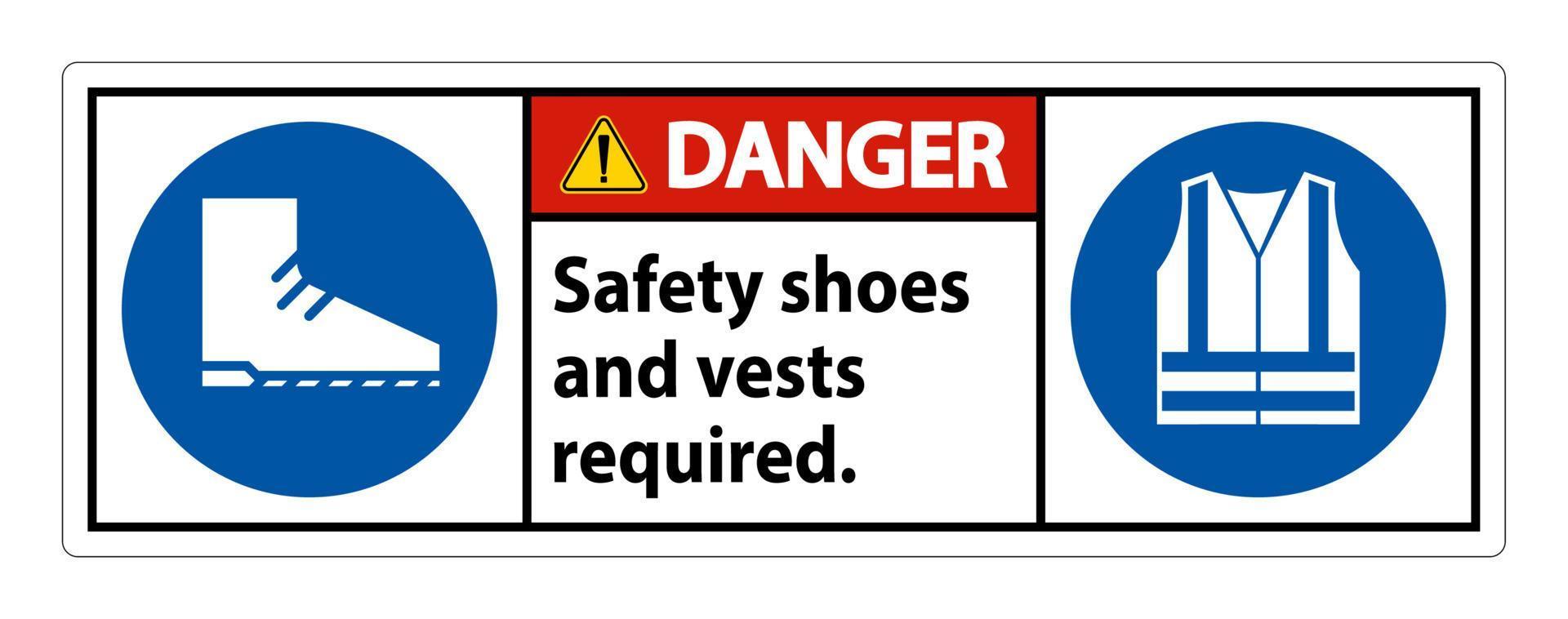 Chaussures et gilet de sécurité signe de danger requis avec symboles ppe sur fond blanc vecteur