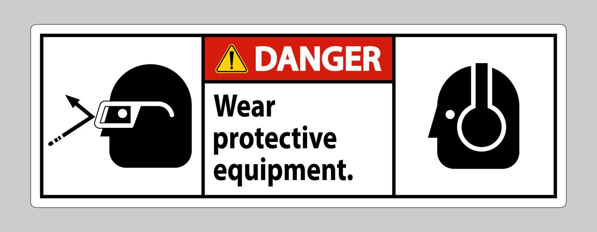 signe de danger porter un équipement de protection avec des lunettes et des lunettes graphiques vecteur