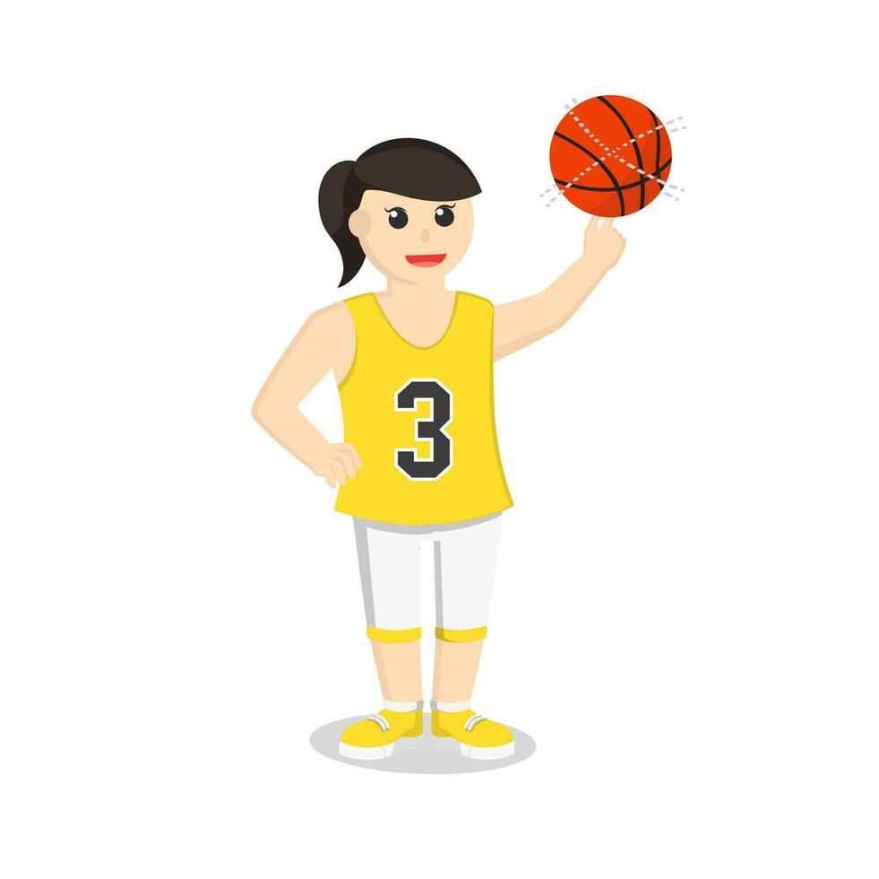basketball joueur fille filage panier Balle sur doigt vecteur
