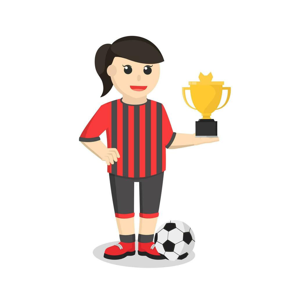 Football joueur femme avec trophée vecteur