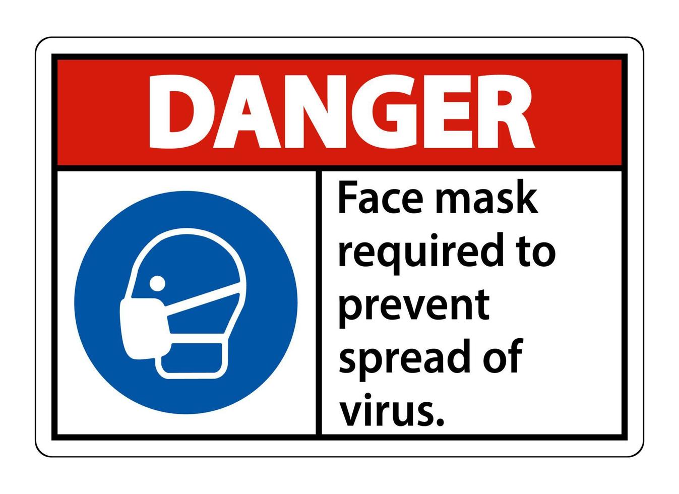 Masque facial de danger nécessaire pour empêcher la propagation du signe de virus sur fond blanc vecteur